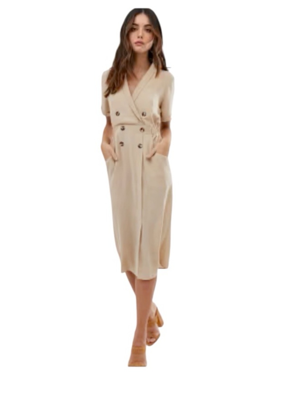 ASOS Design - NWT Tuxedo Midi Dress Camel Double Breasted Sz 0